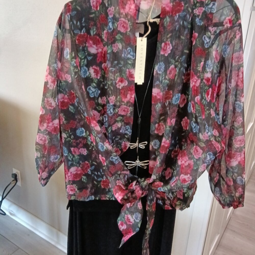 A New Sheer Floral Tie Front  kimono Jacket